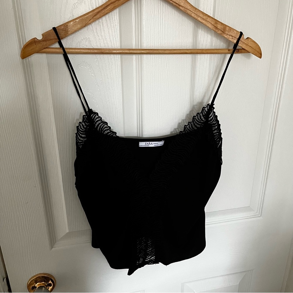 Zara Black Scalloped Lace Tank Top